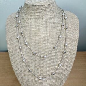 Charter Club Silver Beaded Station Necklace 39” NWT